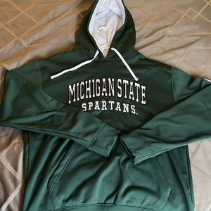 Michigan State Athletic Material Pull-over sweatshirt. Fleece Lined inside.